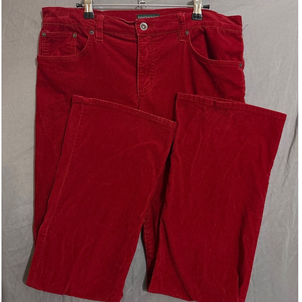 Lauren Ralph Lauren Red Corduroy Flare Leg Pants Womens Size 12 Mid Rise Stretch